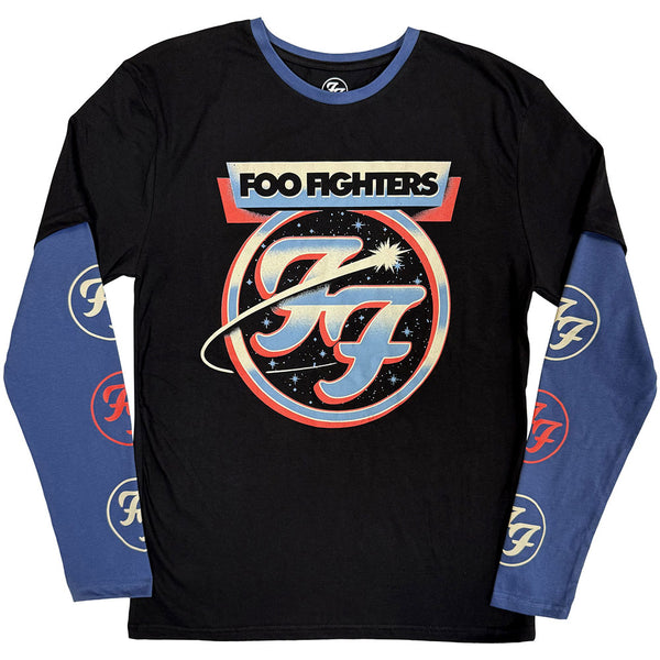 Foo Fighters | Official Band Layered Long Sleeve T-Shirt | Comet (Black & Denim Blue) (Sleeve Print)