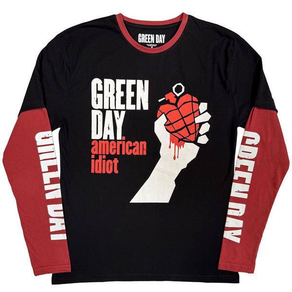 Green Day | Official Band Layered Long Sleeve T-Shirt | American Idiot (Black & Red) (Sleeve Print)
