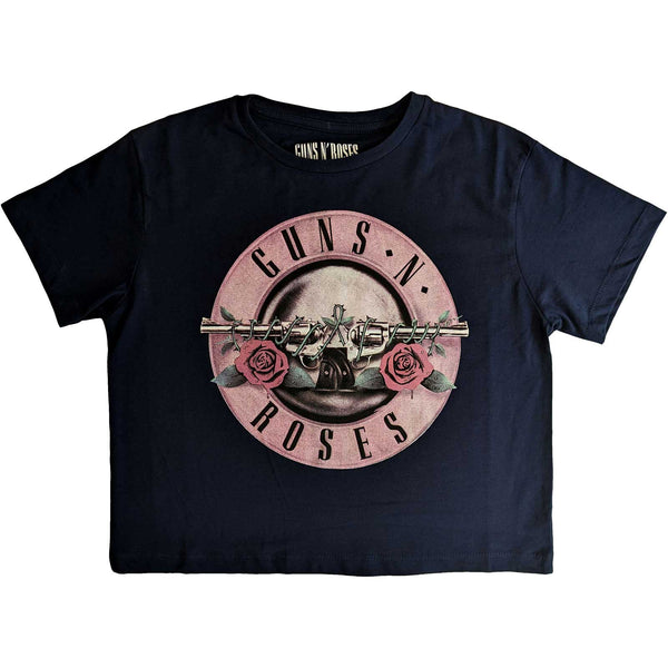 Guns N' Roses Classic Logo: Ladies navy Crop Top