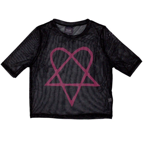 HIM | Official Ladies Crop Top | Pink Heartagram (Mesh)