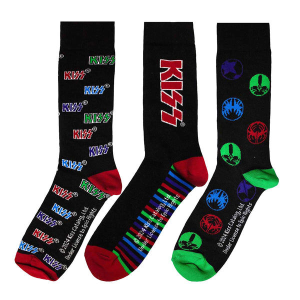 KISS Black Socks 3 Pack - Adult UK 7-11 (EU 41-46, US 8-12)