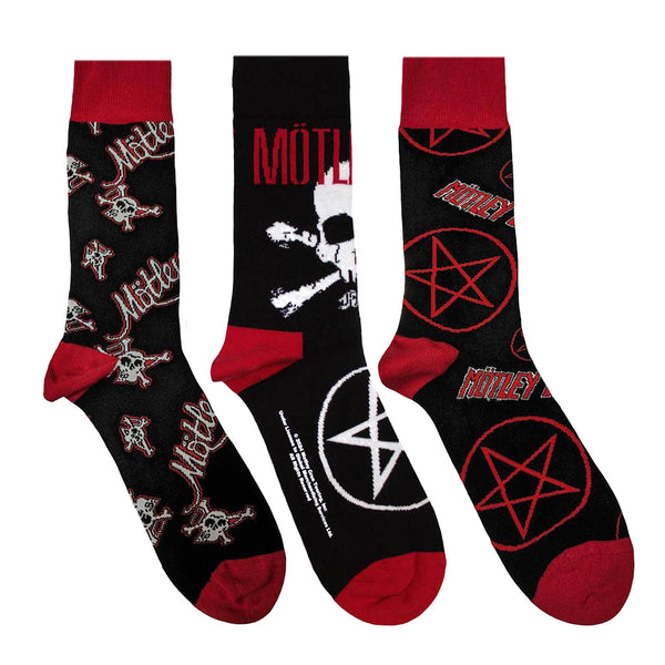 Motley Crue Patterned Socks 3 Pack - Adult UK 7-11 (EU 41-46, US 8-12)