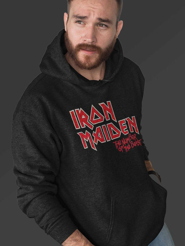 Iron Maiden Unisex Pullover Hoodie: Number of the Beast Vintage Logo Faded Edge Album (Back Print)