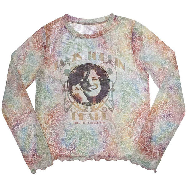 Janis Joplin | Official Ladies Long Sleeve Crop Top | Pearl (Mesh)