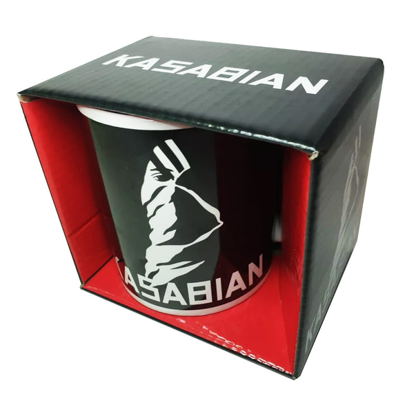 Kasabian Boxed Coffee Mug featuring the official 'Ultraface' design motif.