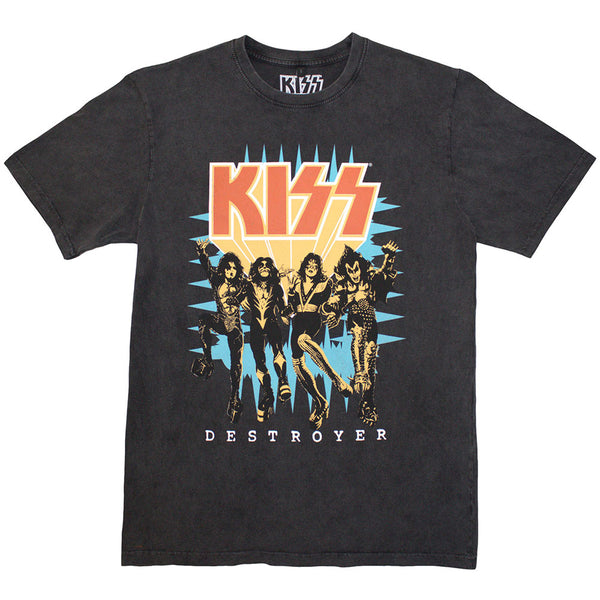 KISS | Official Stone Wash Band T-Shirt | Destroyer 3D Logo Stone Wash