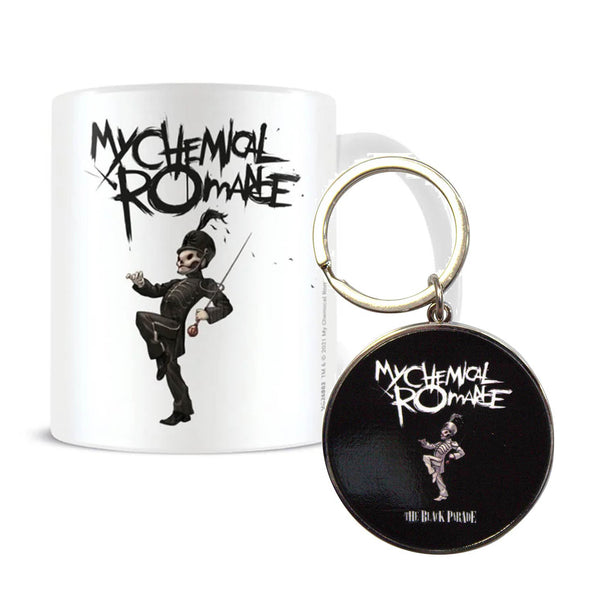 My Chemical Romance boxed Coffee Mug ad Keychain featuring The Black Parade