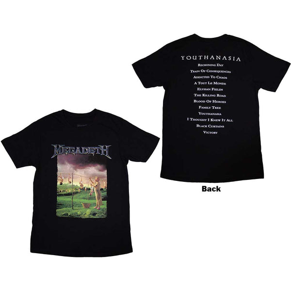 Megadeth | Official Band T-Shirt | Youthanasia Tracklist (Back Print)