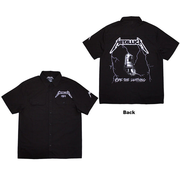 Metallica | Official Casual Shirt | Ride The Lightning (Black) (Back & Sleeve Print)