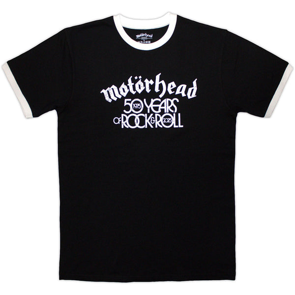 Motorhead | Official Ringer T-Shirt | 50 Years Text Lock Up Ringer