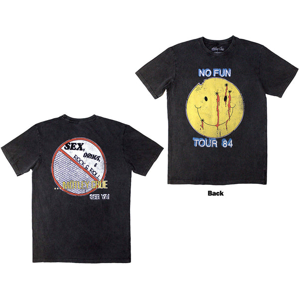 Motley Crue | Official Stone Wash Band T-Shirt | No Fun Tour '84 Stone Wash (Back Print)