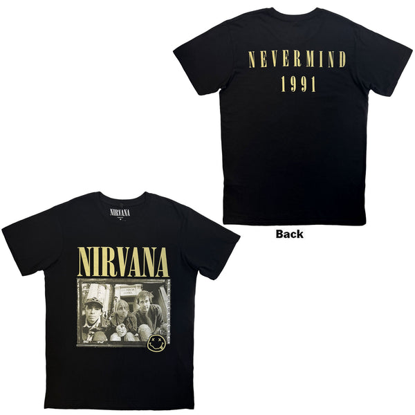 Nirvana | Official Band Carbon T-Shirt | Nevermind '91 Hotel Photo (Black) (Back Print)