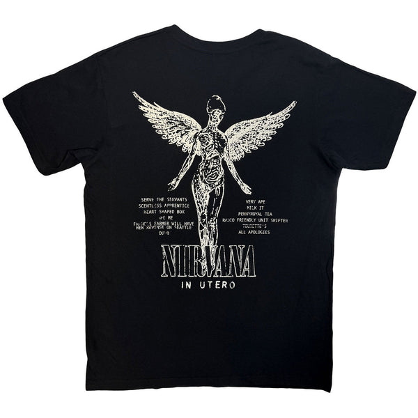 Nirvana | Official Band Carbon T-Shirt | In Utero Tracklist (Black) (Back Print)