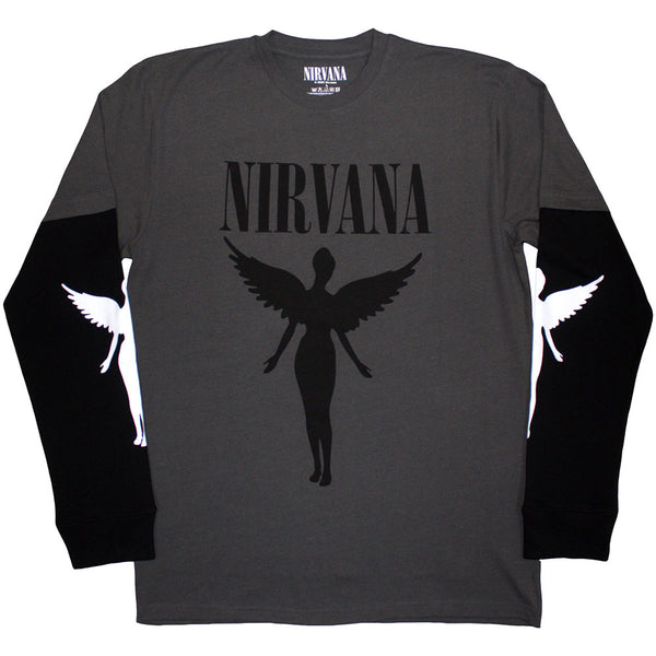 Nirvana | Official Layered Long Sleeve T-Shirt | In Utero Mono (Sleeve Print)