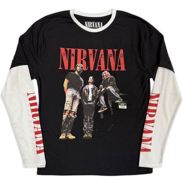 Nirvana | Official Band Layered Long Sleeve T-Shirt | In Utero Band Photo (Black & White) (Sleeve Print)