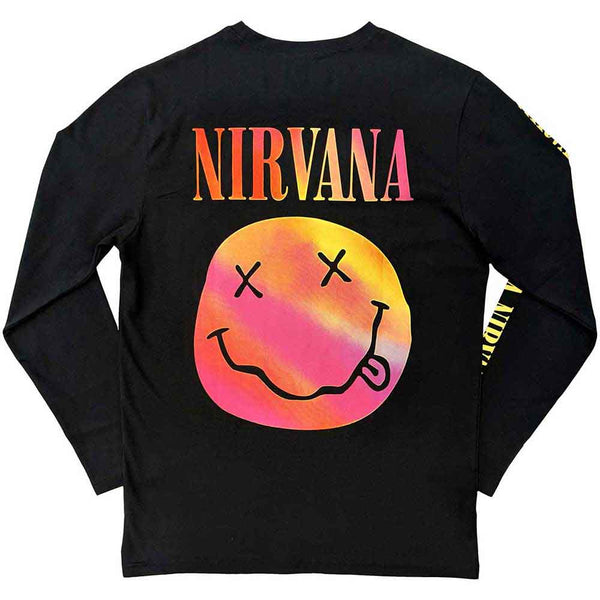 Nirvana Unisex | Official Band Long Sleeve T-Shirt | Gradient Happy Face (Back & Sleeve Print)