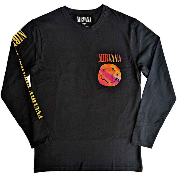 Nirvana Unisex | Official Band Long Sleeve T-Shirt | Gradient Happy Face (Back & Sleeve Print)