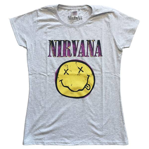 SALE Nirvana Ladies T-Shirt: Xerox Happy Face Pink 40% OFF