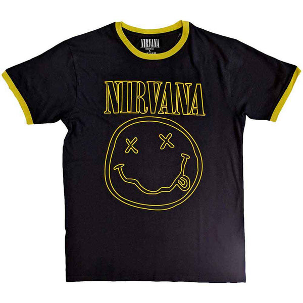 Nirvana | Official Band Ringer T-Shirt | Outline Happy Face