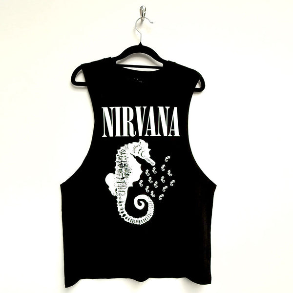 Nirvana | Official Band Vest T-Shirt | Seahorse & Logo Mono