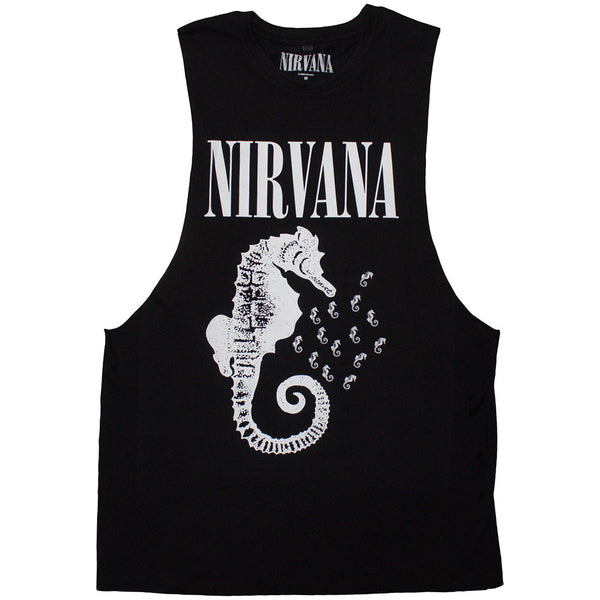 Nirvana | Official Band Vest T-Shirt | Seahorse & Logo Mono