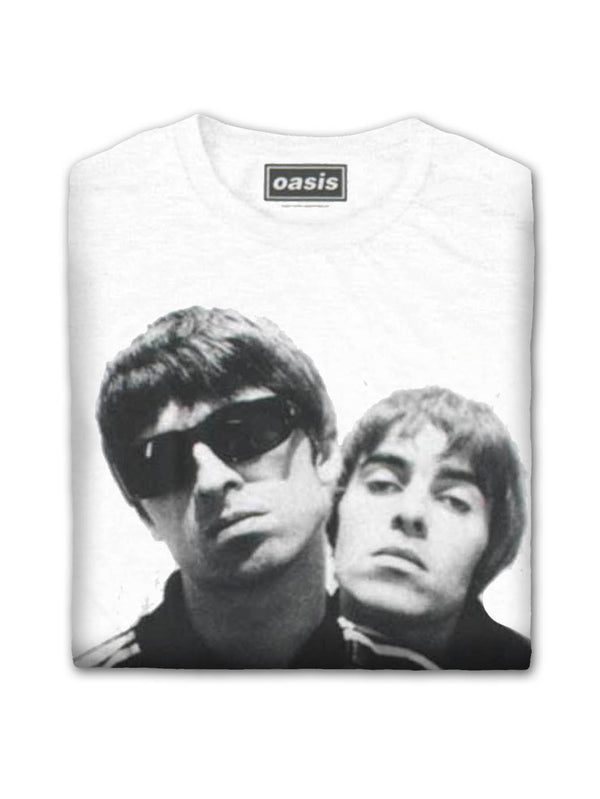 Liam Gallagher T-Shirt Ufficiale: Monochrome Portrait Logo, Nuova, Bianca, Taglia M, Manica Corta