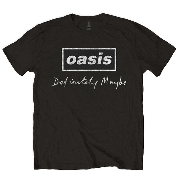 Oasis | Official Band T-Shirt | Definitely Maybe Distressed Text Logo