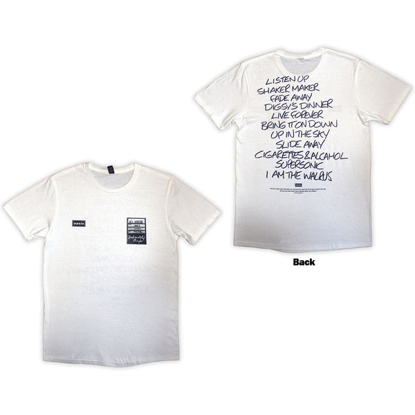 Oasis | Official Band T-Shirt | Definitely Maybe AAA Setlist (Back Print)