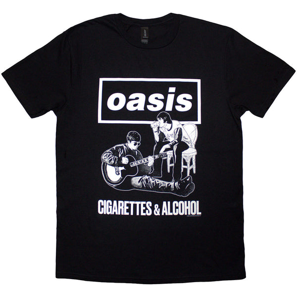 Oasis | Official Band  T-Shirt | Cigarettes & Alcohol Illustration Mono
