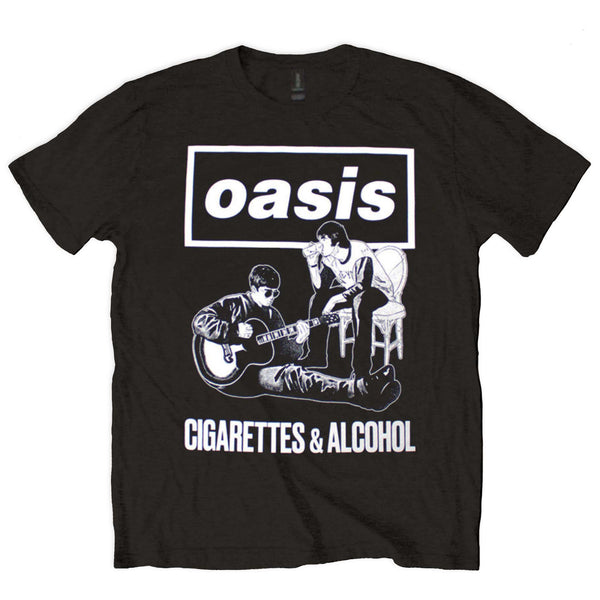 Oasis | Official Band  T-Shirt | Cigarettes & Alcohol Illustration Mono