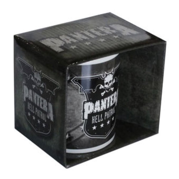 Pantera Gift Set with boxed Coffee Mug featuring the 'Pantera Hell Patrol' design motif and Keychain