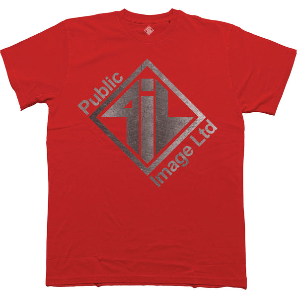 PIL (Public Image Ltd) | Official Band T-Shirt | Brushed Steel Logo & Text (Red)