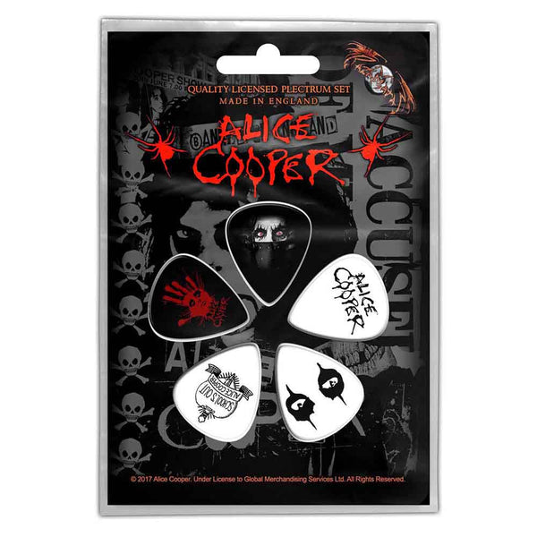 Alice Cooper Gift Set with boxed Coffee Mug, Keychain, Button Badges Set, Plectrum Set, Woven Patch