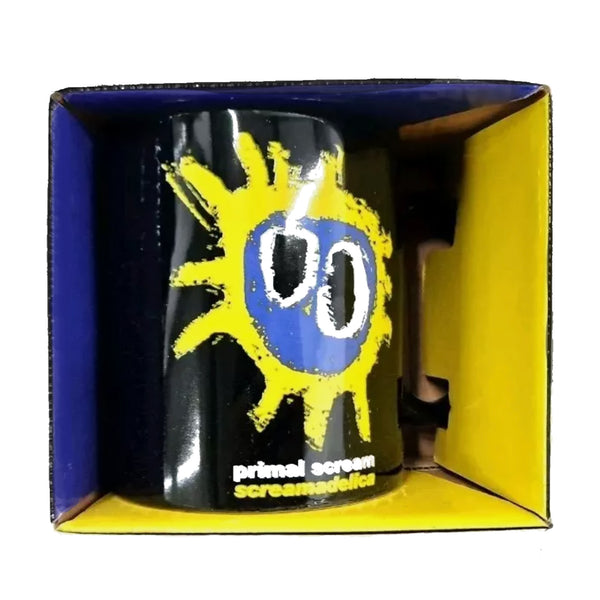 Primal Scream Boxed Coffee Mug featuring the official 'Screamadelica' design motif.