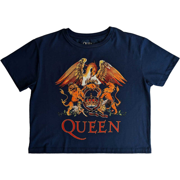 Queen Classic Crest: Ladies blue Crop Top