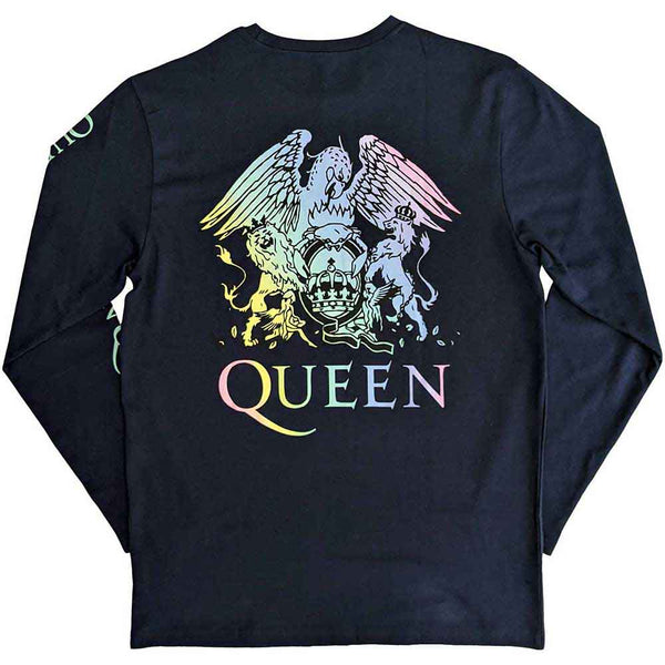 Queen | Official Band Long Sleeve T-Shirt | Rainbow Crest (Back & Sleeve Print)