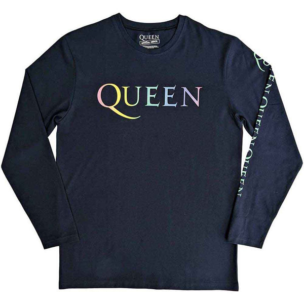 SALE | Queen | Official Band Long Sleeve T-Shirt | Rainbow Crest (Back & Sleeve Print)