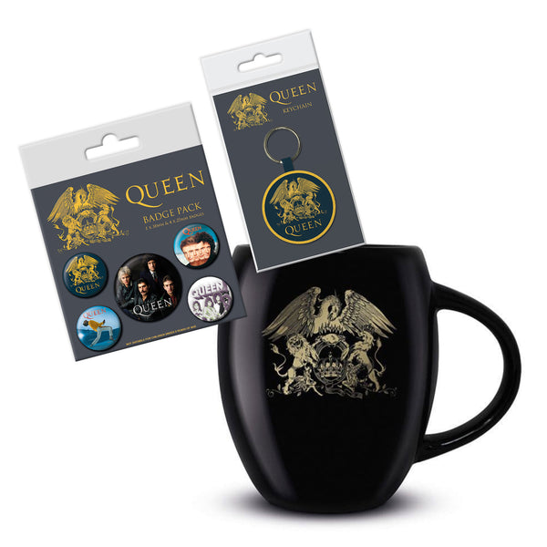 Queen Gift Set with boxed Coffee Mug, Woven Keychain, 5 x Button Badges