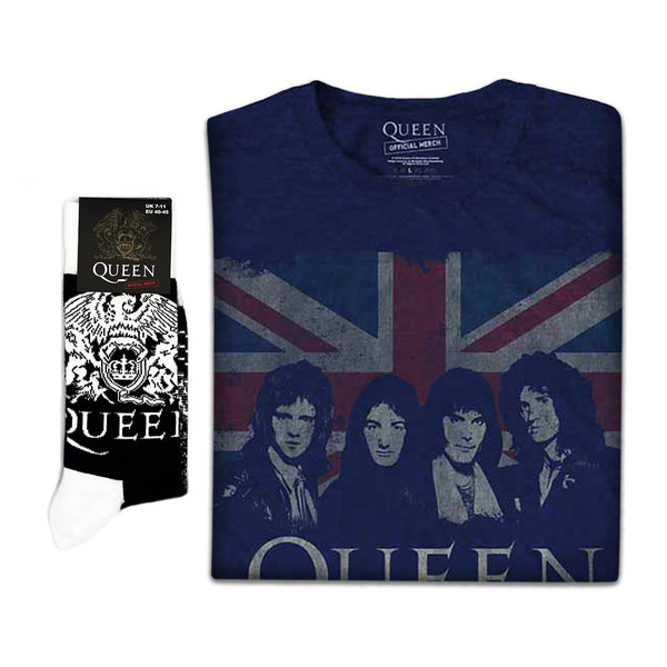 Queen | Exclusive Band Gift Set | Vintage Union Jack Tee & Socks