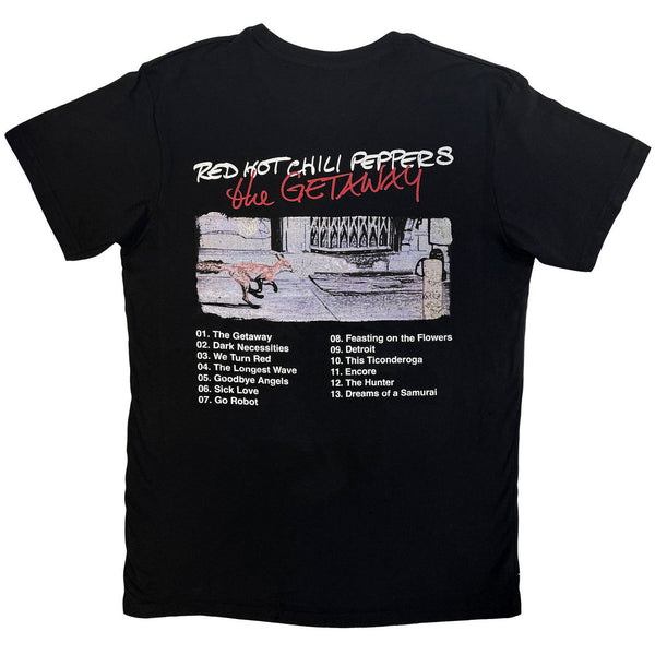 Red Hot Chili Peppers | Official Band Carbon T-Shirt | The Getaway Tracklist (Black) (Back Print)
