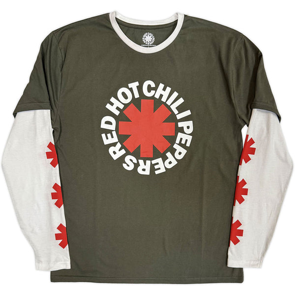 Red Hot Chili Peppers | Official Band Layered Long Sleeve T-Shirt | Classic Asterisk (Green & White) (Sleeve Print)