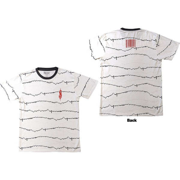 Slipknot | Official Band Ringer T-Shirt | The End, So Far Tribal-S & Barcode (White) (Back Print)