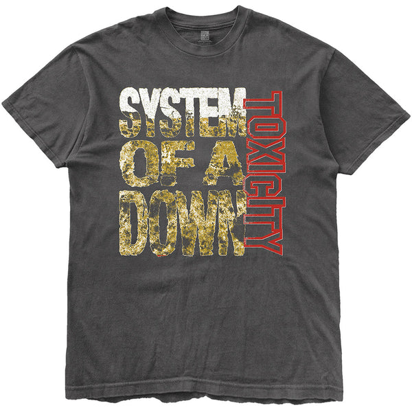 System Of A Down | Official Band T-Shirt | Toxicity Stack (Charcoal Grey) (Back Print)