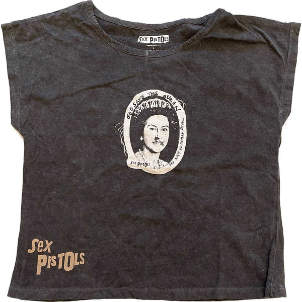 The Sex Pistols Ladies Crop Top: God Save The Queen (Mineral Wash)