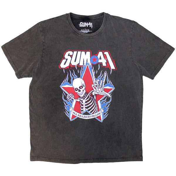 Sum 41 | Official Band Stone Wash T-Shirt | All Killer No Filler Skeleton (Charcoal Grey)
