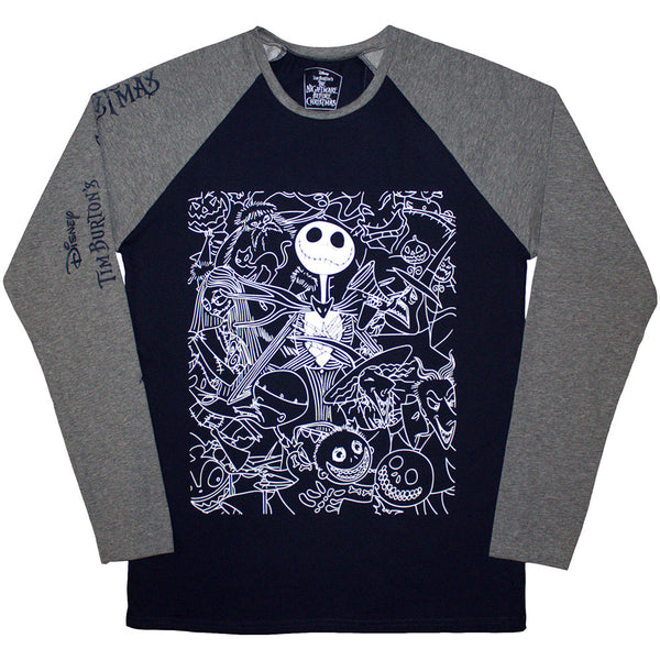 The Nightmare Before Christmas | Official Movie Raglan Long Sleeve T-Shirt | Jack Crowd (Embellished)