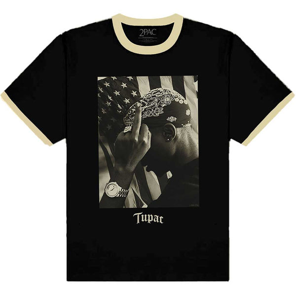 Tupac | Official Band T-Shirt | Flag Photo (Ringer)