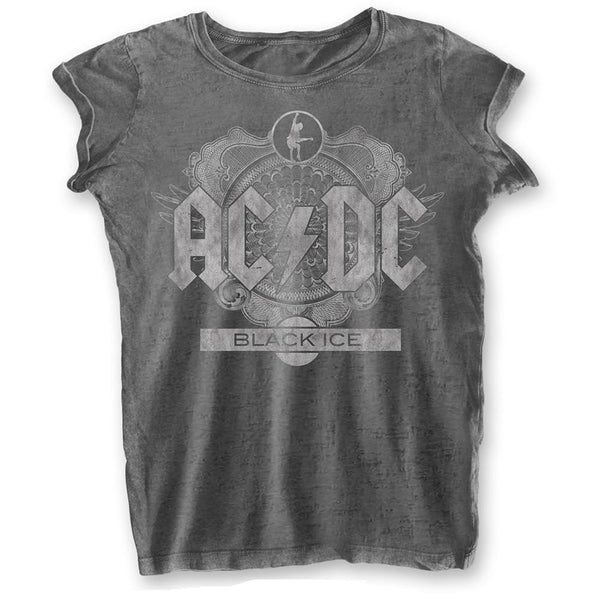 AC/DC Ladies Fashion T-Shirt: Black Ice (Burn Out)