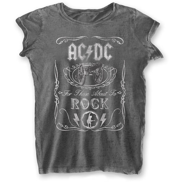AC/DC Ladies T-Shirt: Cannon Swig (Burn Out)