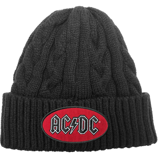 AC/DC Unisex Beanie Hat: Oval Logo (Cable-Knit)